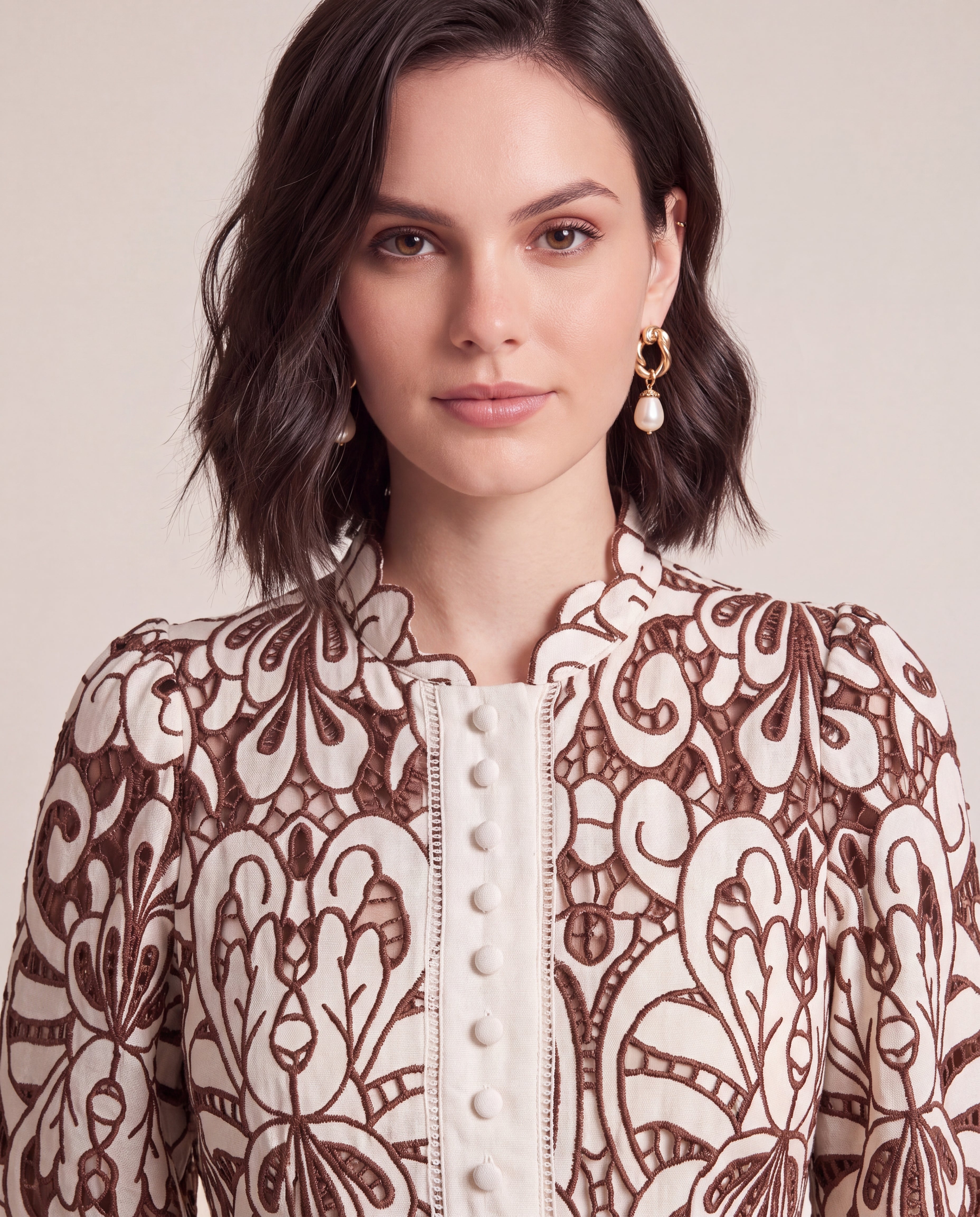 Alessia Kahverengi Güpür Dantelli Mini Elbise