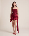 Rubino Bordo Straplez Mini Elbise