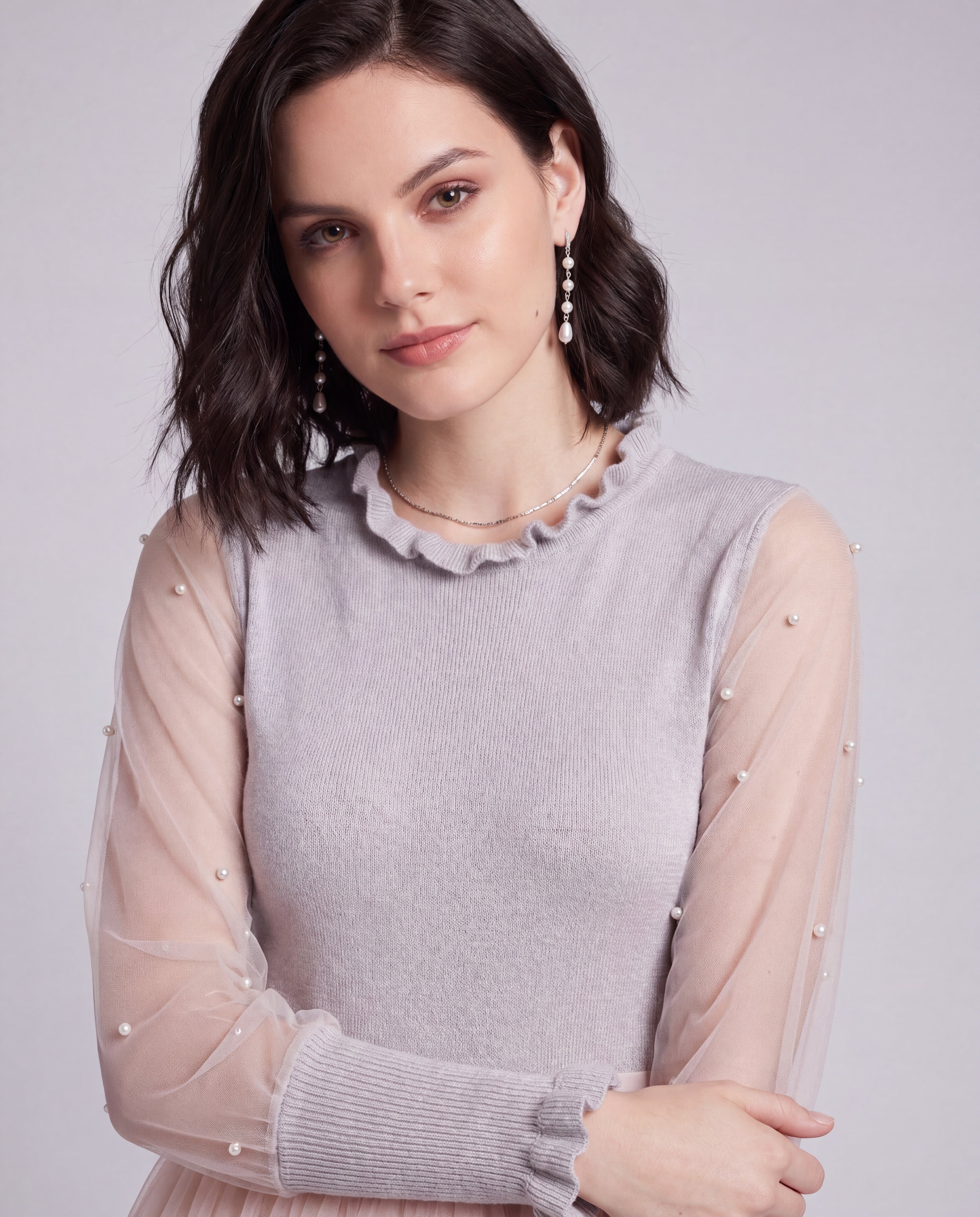 Bloom Pudra Tül Midi Elbise